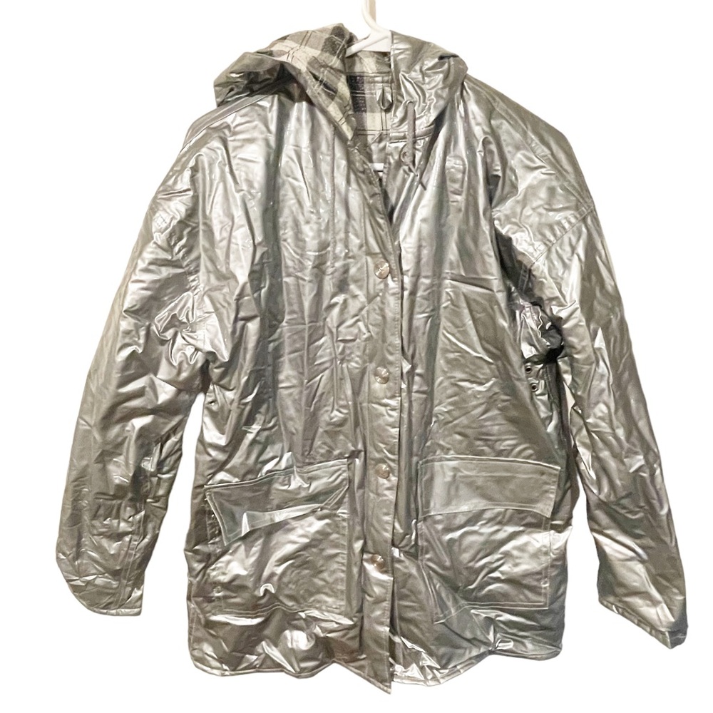 Vintage WIPPETTE Raincoat Jacket Womens Small‎ Shiny Vinyl Lined Hooded